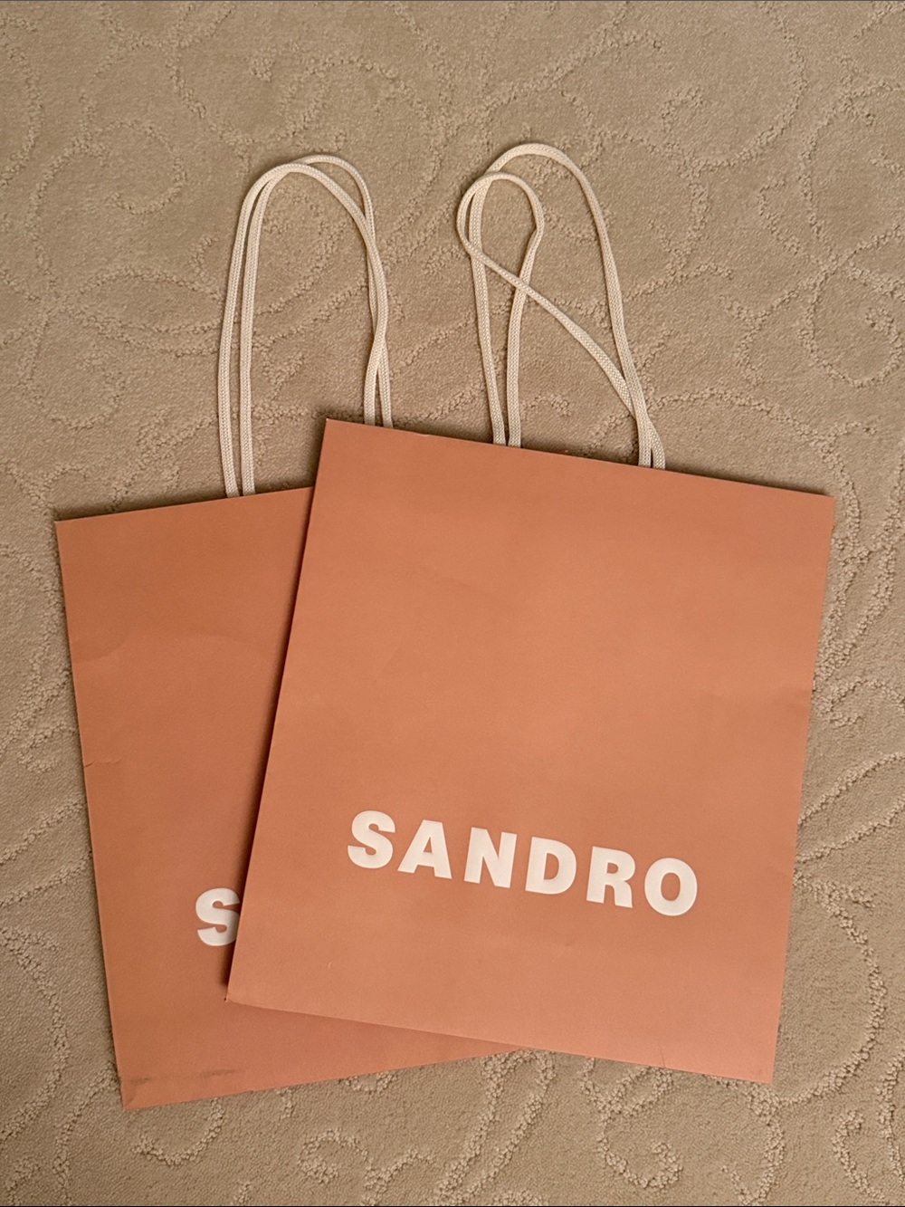 2 Sandro Rose-Tone Logo Tote with White Handles